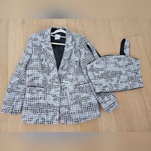 MOTF Black and White Plaid Blazer and Top Set NEW